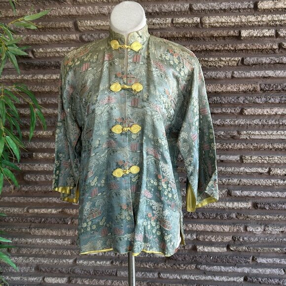 Vintage 40’s  Lai Fong Honolulu Chinese Green Brocade Jacket - Picture 10 of 11